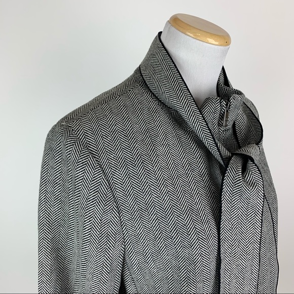 Banana Republic Wool Herringbone Tie Neck Zip Front Blazer Sz 12 - Picture 6 of 13